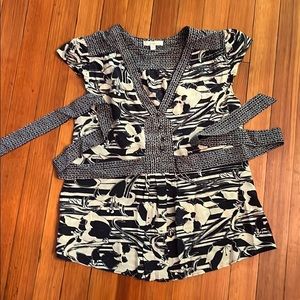 Blue/Cream Silk Blouse w/ Tie in Back Size 4